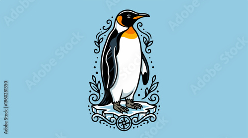 Penguin Standing on Ice Block.