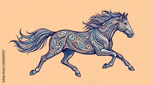 Running Horse with Colorful Patterns.