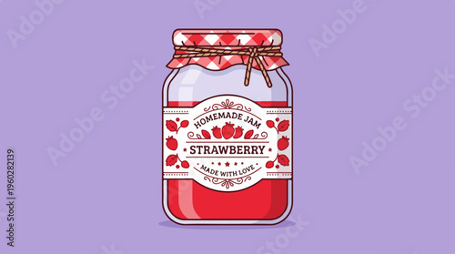 Strawberry Jam in Jar.