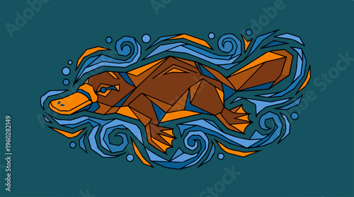 Swimming Platypus in Water Waves.