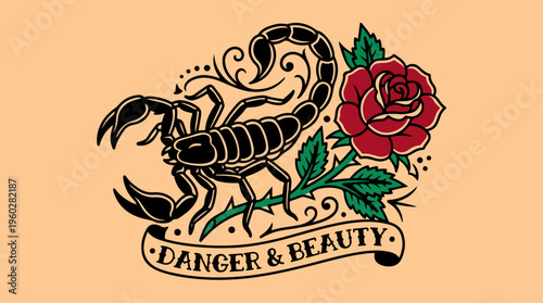 Tattoo Scorpion with Rose Design.