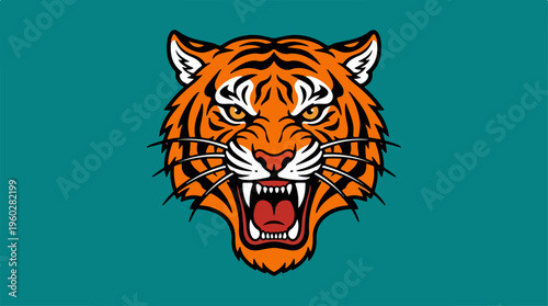 Tiger Roaring Animal Face Closeup.