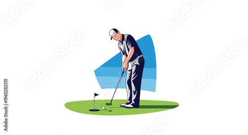 Golfer Concentrates On The Putt On The Greens