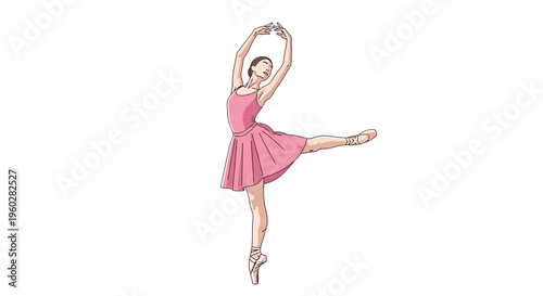 Graceful Ballerina In Pink Tutu Performing A Classical Ballet Pose On White Background