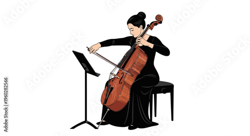 Graceful Cellist Performs Melodious Symphony Live On Stage