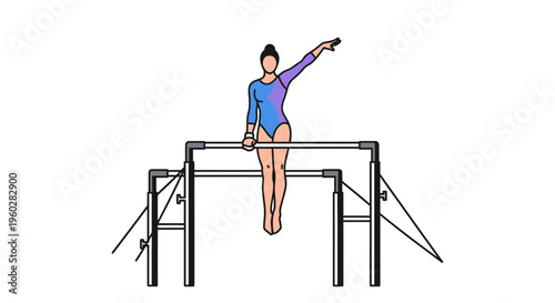 Gymnast Performs Routine On Uneven Parallel Bars Dynamic Movement