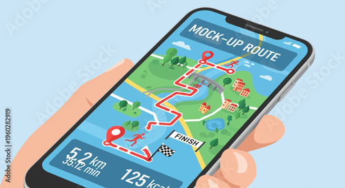 Hand Holding Phone Displaying Fitness Tracking Map App