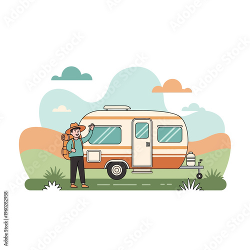 Happy Camper Lifestyle Awaiting Adventure In A Compact Recreational Vehicle