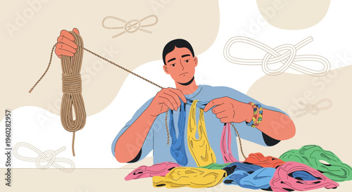 Hands Learning Complex Knots And Colorful Ropes For Crafting Projects