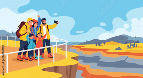 Happy Family Captures Adventure Memories On Scenic Overlook