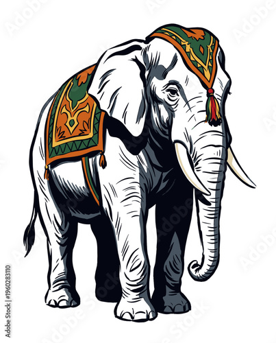 Traditional Decorative White Elephant Illustration