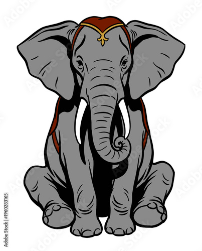 Stylized Blue Elephant Illustration Sitting on White Background