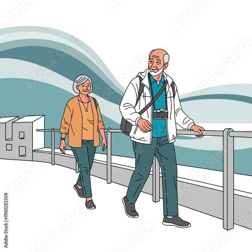 Happy Senior Couple Enjoying A Scenic Walk Together Outdoors