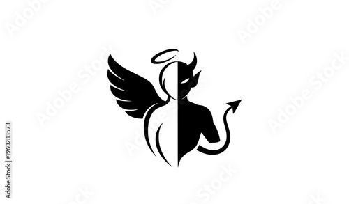 Split angel devil silhouette logo dual personality vector illustration