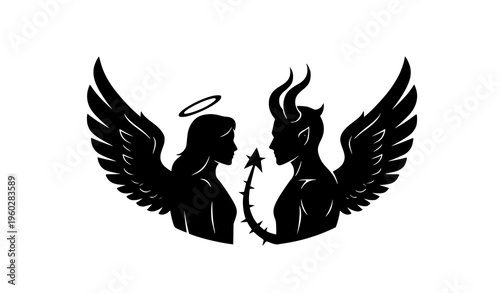 Angel and devil silhouette logo contrast concept vector illustration