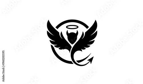 Abstract angel and devil silhouette logo emblem vector illustration