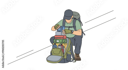 Hiker Packing Backpack For Wilderness Adventure Expedition Preparation