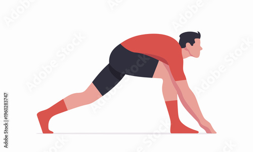 Male Athlete Stretching and Warming Up Flat Vector Illustration