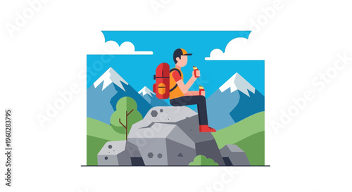 Hiker Taking A Break Enjoying Scenic Mountain Vista