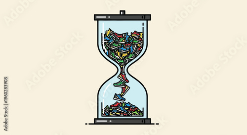 Hourglass Filled With Colorful Sneakers Symbolizing The Passage Of Time And Fashion