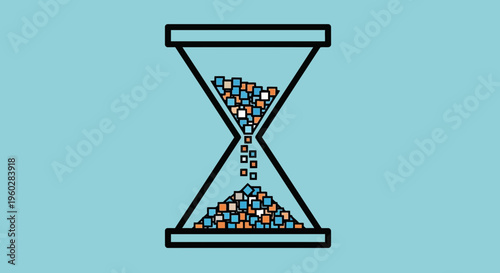 Hourglass Flowing With Tiny Cubes Representing Time Passing