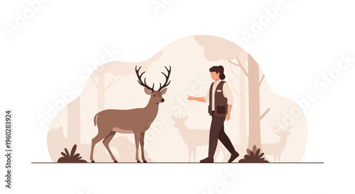 Human And Deer Encounter Gentle Connection In Nature Woodland Scene