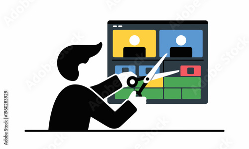Conceptual Flat Illustration of a Digital Video Editor Workspace