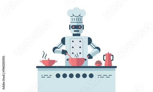 Robot Chef Cooking in Kitchen Illustration
