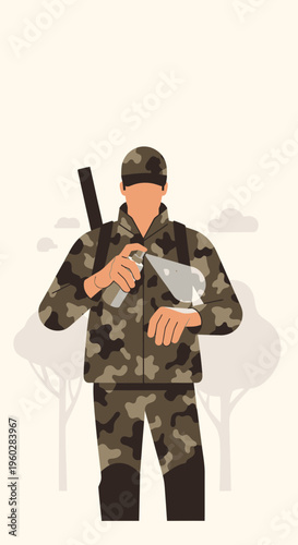 Hunter Applying Insect Repellent Before Outdoor Excursion