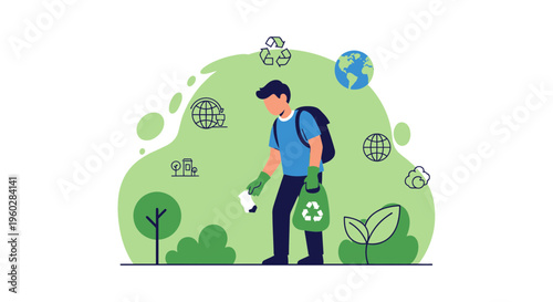 Illustration Of Person Cleaning Up Litter In Nature For Environmental Awareness