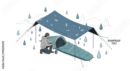 Illustration Of Outdoor Tent Rainproof Test Scene