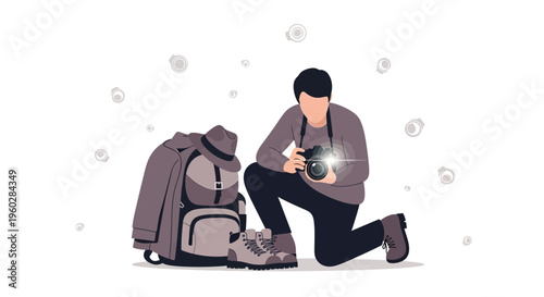 Illustrative Photographer Ready For Adventure With Camera Gear Packed