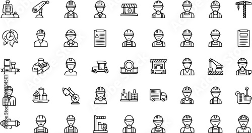 Construction Worker Icons Set - Engineering, Industry, and Building Symbols