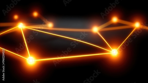 Abstract network connections with glowing nodes, representing data flow and digital communication in a futuristic environment.