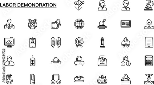 Labor and Work Outline Icons Set for Business, Technology, and Industry UIUX Design Elements