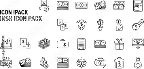 Vector Icon Pack: Money, Finance, Cash, Shopping, Gift, and Business Icons in Outline Style