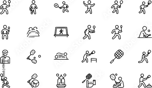 Collection of Badminton and Table Tennis Icons and Sports Equipment Illustrations
