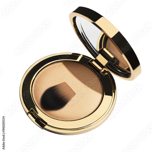 A luxurious gold compact of highlighter makeup on transparent background