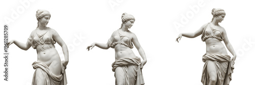 Obraz na plátně Elegant Classical Goddess Statue, Hellenistic Marble Sculpture of Veiled Woman, Greco-Roman Art, Nymph Figurine, Mythological Feminine Figure, Isolated On White