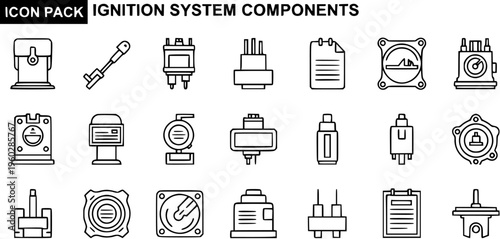 Icon Pack: Ignition System Components - Vector Graphics for Automotive and Technical Designs