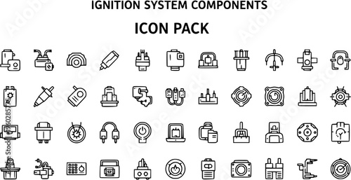 Ignition System Components Icon Pack: Automotive and Electronic Symbols for Design
