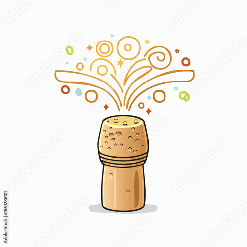Champagne Cork Popping with Festive Abstract Burst Illustration