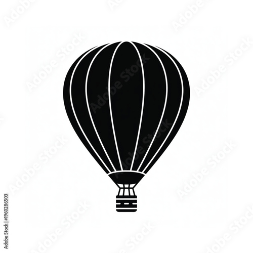 Simple black and white illustration of a classic hot air balloon