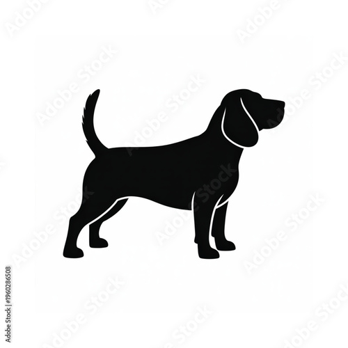 Black silhouette of a beagle dog standing in profile view