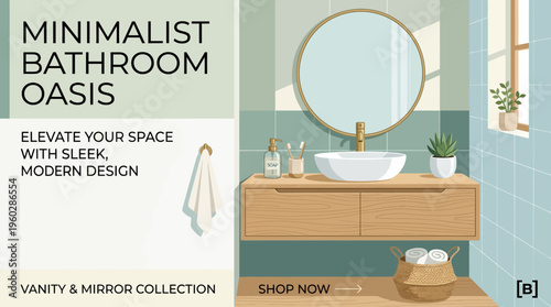 Minimalist Bathroom with Vanity and Round Mirror