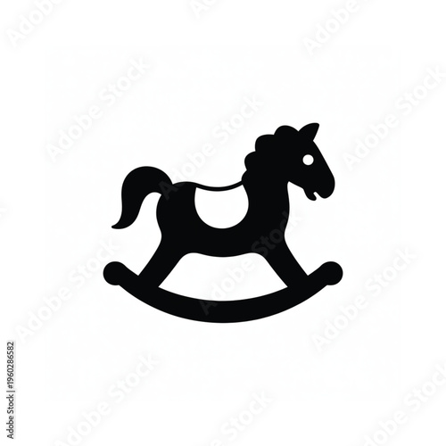 Simple black silhouette of a classic wooden rocking horse toy