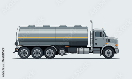 Grey Industrial Fuel Tanker Truck Illustration on Light Background