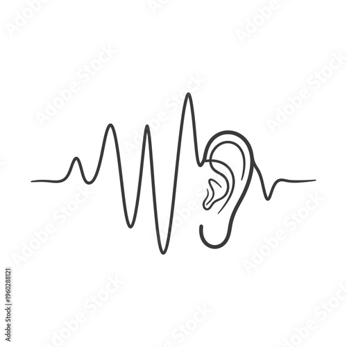 Hearing Ear with Sound Wave Line.