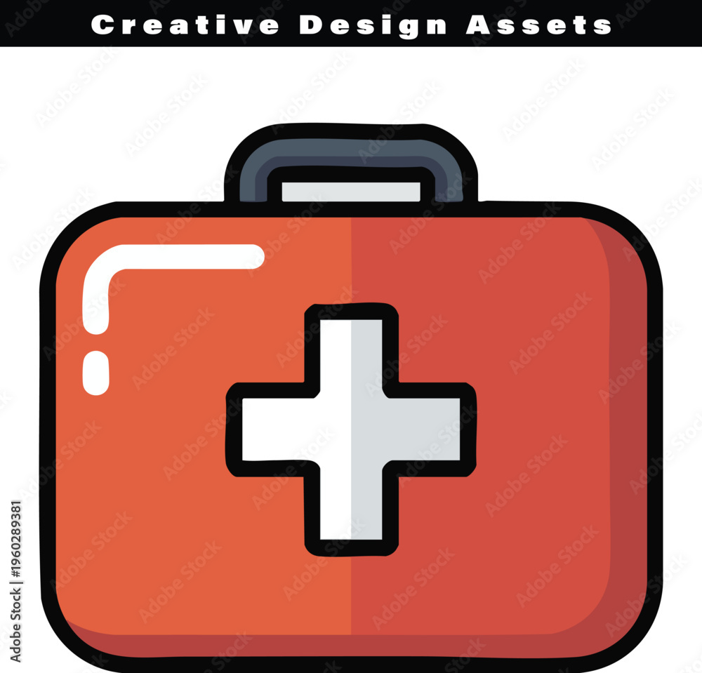 Obraz premium A vibrant red first aid kit icon featuring a clean white cross symbol for medical emergency design