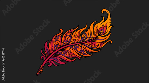 Vibrant Orange Red Feather Illustration.